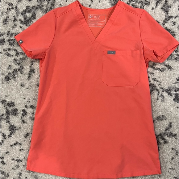 Figs Tops - FIGS Hot Coral Catarina - One Pocket Scrub Top
